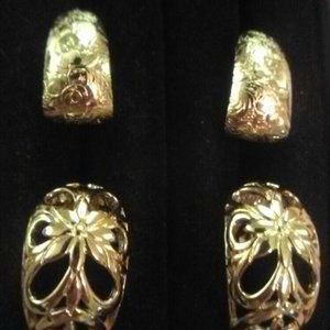 2 Prs Vtg J-Hoop Gold-Tone Clip Earrings